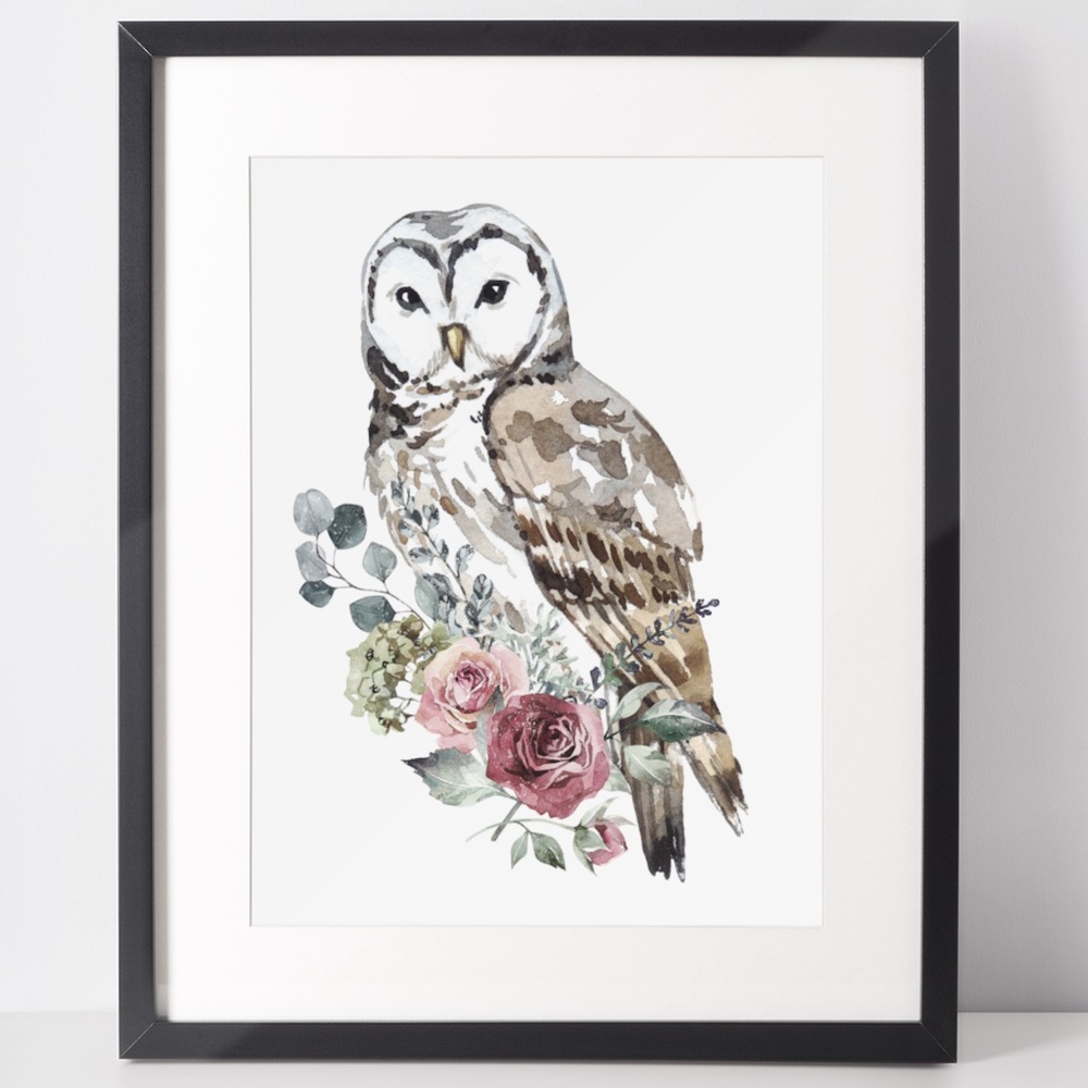 Owl Watercolor Illustration Wall Art Print Poster Portrait Unframed - Picture 3 of 17